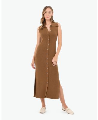 Forcast - Kita Polo Collar Knit Dress - Bodycon Dresses (Dark Camel) Kita Polo Collar Knit Dress