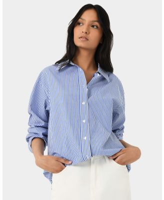 Forcast - Manhattan Striped Cotton Shirt - Shirts & Polos (Blue) Manhattan Striped Cotton Shirt