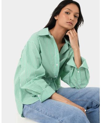 Forcast - Manhattan Striped Cotton Shirt - Tops (Green) Manhattan Striped Cotton Shirt