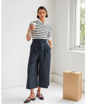 Forcast - Novah Paper Bag Waist Culottes - Pants (Navy) Novah Paper Bag Waist Culottes