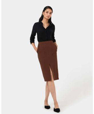 Forcast - Orlanda Front Slit Skirt - Pencil skirts (Choco Brown) Orlanda Front Slit Skirt