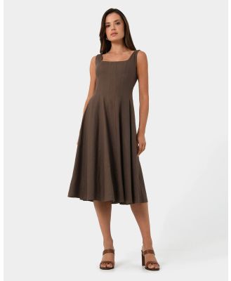 Forcast - Saira Linen Blended A line Dress - Dresses (Brown) Saira Linen Blended A-line Dress