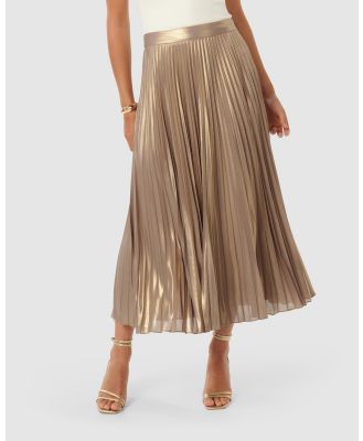 Forever New - Estella Metallic Pleated Maxi Skirt - Skirts (Gold) Estella Metallic Pleated Maxi Skirt