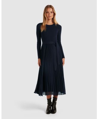Forever New - Penelope Crew Neck Woven Mix Knit Dress - Dresses (Navy) Penelope Crew Neck Woven Mix Knit Dress