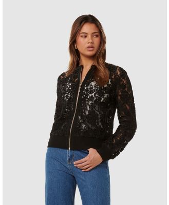 Forever New - Riley Lace Mixed Knit Bomber Jacket - Jumpers & Cardigans (Black) Riley Lace Mixed Knit Bomber Jacket
