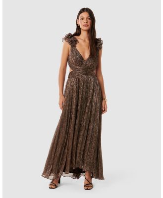 Forever New - Selena Plisse Ruffle Shoulder Maxi Dress - Bridesmaid Dresses (brown) Selena Plisse Ruffle Shoulder Maxi Dress