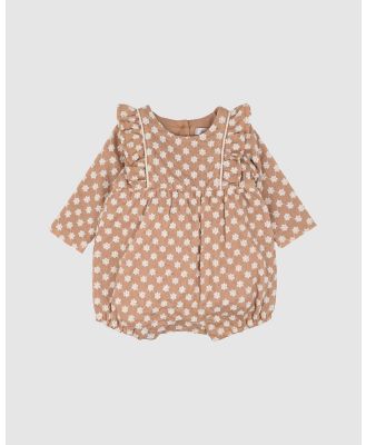 Fox & Finch - Flora Embroidered Romper   Babies - Longsleeve Rompers (Tan) Flora Embroidered Romper - Babies