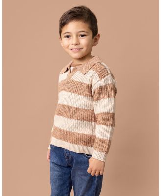 Fox & Finch - Stripe Knitted Jumper With Collar   Babies - Jumpers & Cardigans (Tan Stripe) Stripe Knitted Jumper With Collar - Babies