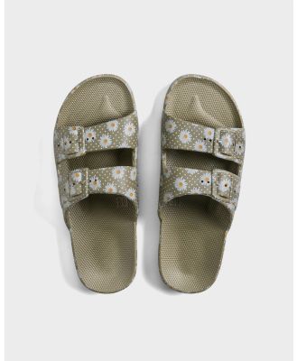 Freedom Moses - Slides   Unisex - Casual Shoes (Daisy Dot Khaki) Slides - Unisex