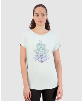 Gaiam - Intention Tee   Lotus Hamsa - Short Sleeve T-Shirts (Surf Spray) Intention Tee - Lotus Hamsa
