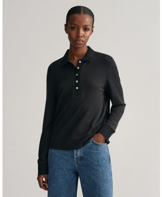 Gant - Detail Collared Long Sleeve Polo Shirt - Shirts & Polos (BLACK) Detail Collared Long Sleeve Polo Shirt