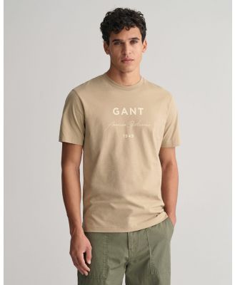 Gant - GANT Script Graphic Printed T Shirt - T-Shirts & Singlets (DRIED KHAKI) GANT Script Graphic Printed T-Shirt