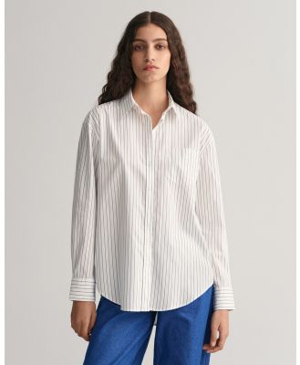 Gant - Relaxed Fit Striped Poplin Shirt - Shirts & Polos (WHITE) Relaxed Fit Striped Poplin Shirt