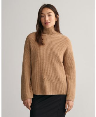 Gant - Ribbed Wool Stand Collar Sweater - Sweats (DARK KHAKI) Ribbed Wool Stand Collar Sweater