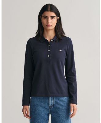 Gant - Shield Long Sleeve Piqué Polo Shirt - Shirts & Polos (EVENING BLUE) Shield Long Sleeve Piqué Polo Shirt