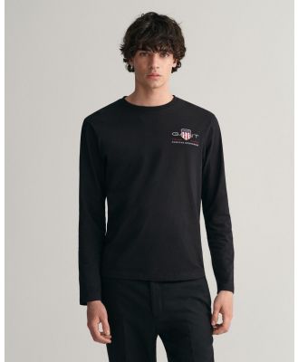 Gant - Slim Fit Archive Shield Long Sleeve T Shirt - Long Sleeve T-Shirts (BLACK) Slim Fit Archive Shield Long Sleeve T-Shirt