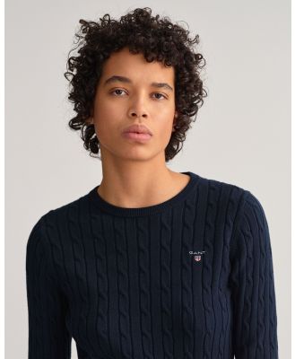 Gant - Stretch Cotton Cable Knit Crew Neck Sweater - Jumpers & Cardigans (EVENING BLUE) Stretch Cotton Cable Knit Crew Neck Sweater