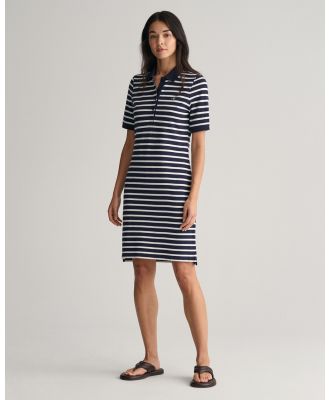 Gant - Striped Shield Piqué Polo Dress - Dresses (EVENING BLUE) Striped Shield Piqué Polo Dress