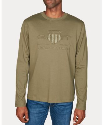 Gant - Tonal Archive Shield Long Sleeve T Shirt - Long Sleeve T-Shirts (JUNIPER GREEN) Tonal Archive Shield Long Sleeve T-Shirt