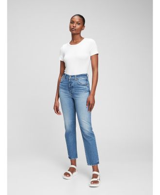 Gap - High Rise Cheeky Straight Jeans with Washwell - Crop (BLUE) High Rise Cheeky Straight Jeans with Washwell