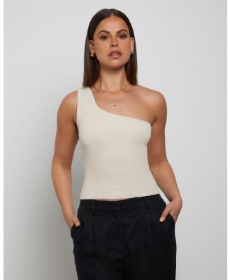 General Pants Co. Basics - Luxe Knitted One Shoulder Top - Tops (STONE) Luxe Knitted One Shoulder Top