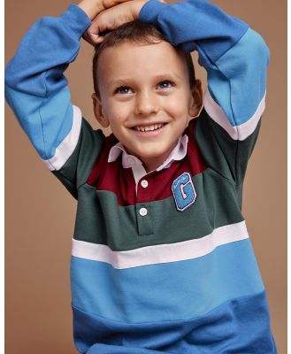 Goldie + Ace - Archie Embroidered Rugby Top   Babies Kids - Shirts & Polos (Blue & Green) Archie Embroidered Rugby Top - Babies-Kids