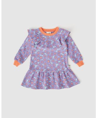 Goldie + Ace - Daisy Meadow Frill Yolk Dress   ICONIC EXCLUSIVE   Babies Kids - Printed Dresses (Lilac & Tangerine) Daisy Meadow Frill Yolk Dress - ICONIC EXCLUSIVE - Babies-Kids