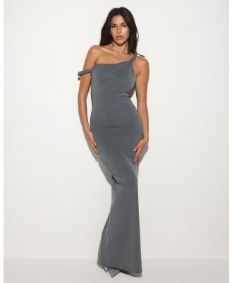 Good American - Sandwashed Jersey Twist Shoulder Maxi Dress - Dresses (Carbon) Sandwashed Jersey Twist Shoulder Maxi Dress