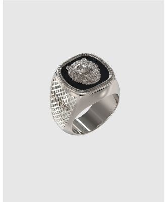 Guess - Lion King Ring   Silver Tone & Black 62 - Jewellery (Silver Tone) Lion King Ring - Silver Tone & Black 62