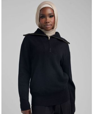 Hijab House - Black Basic Zip Top - Tops (Black) Black Basic Zip Top