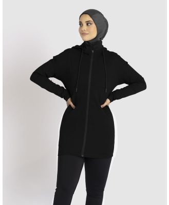 Hijab House - black Long Zip Jacket - Sweats & Hoodies (Black) black Long Zip Jacket