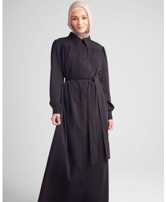 Hijab House - Ecru Classic Belted Dress - Dresses (Black) Ecru Classic Belted Dress