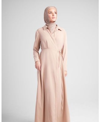 Hijab House - Italian Linen Wrap Shirt Dress - Dresses (Pink) Italian Linen Wrap Shirt Dress