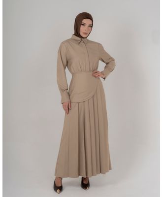Hijab House - Nude Pleated Shirt Dress - Shirts & Polos (Nude) Nude Pleated Shirt Dress