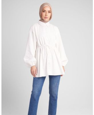 Hijab House - White Drawcord Tunic - Tops (White) White Drawcord Tunic