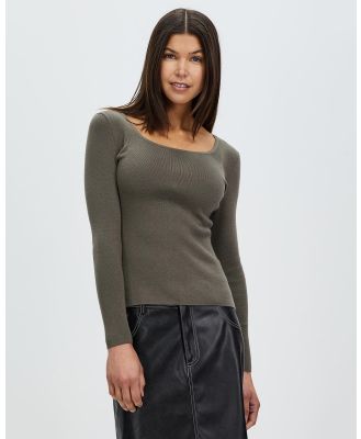 Honey and Beau - Round Neck Base Top - Jumpers & Cardigans (Olive) Round Neck Base Top