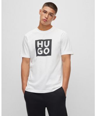 HUGO - Cotton T Shirt With New Logo Print - T-Shirts & Singlets (Bright White) Cotton T-Shirt With New Logo Print