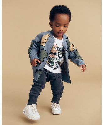 Huxbaby - T Rex Knit Bomber Jacket   Babies Kids - Coats & Jackets (Dino Blue) T-Rex Knit Bomber Jacket - Babies-Kids
