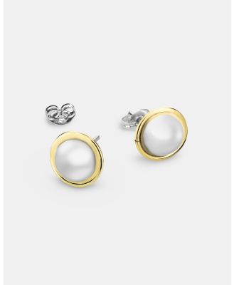 Ichu - Two Tone Edged Half Ball Earrings - Jewellery (925 Sterling Silver) Two Tone Edged Half Ball Earrings