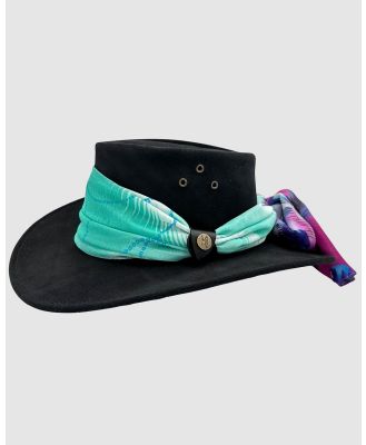 Jacaru - Jacaru 1020 Jillaroo Suede Leather Hat with scarf - Hats (Black) Jacaru 1020 Jillaroo Suede Leather Hat with scarf