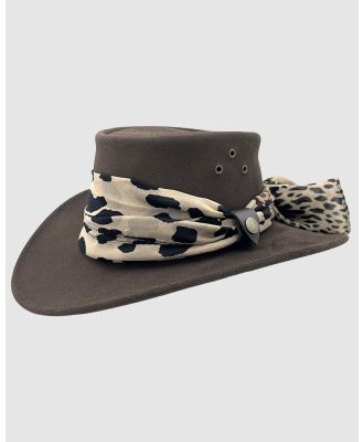 Jacaru - Jacaru 1020 Jillaroo Suede Leather Hat with scarf - Hats (Brown) Jacaru 1020 Jillaroo Suede Leather Hat with scarf