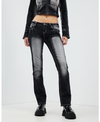 Jaded London - Low Rise Bootcut Jeans - Low Rise (Extreme 00s' Dark & White Wash) Low Rise Bootcut Jeans