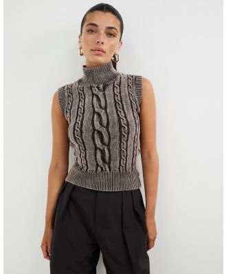 Jaded London - Maddox Cable Knit Top - Tops (Brown) Maddox Cable Knit Top