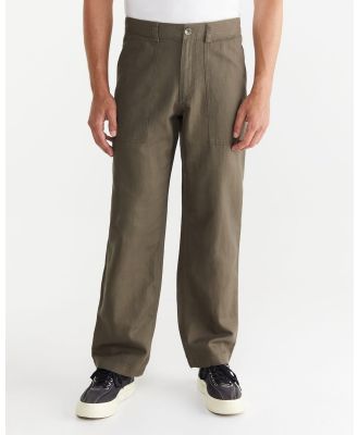 Jag - Cotton Linen Workroom Pants - Pants (green) Cotton Linen Workroom Pants