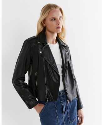 Jag - Leather Biker Jacket - Coats & Jackets (black) Leather Biker Jacket