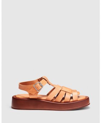 Just Because - Sefora Leather Flatform Sandals - Casual Shoes (Caramel) Sefora Leather Flatform Sandals