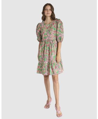 KACHEL - Francis Puff Sleeve Midi Dress - Printed Dresses (Green) Francis Puff Sleeve Midi Dress