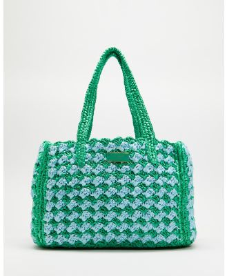 Kate Spade - Raffia Crochet Striped Crochet Medium Tote - Bags (Fresh Greens Multi) Raffia Crochet Striped Crochet Medium Tote
