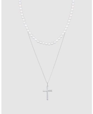 Kuzzoi - ICONIC EXCLUSIVE   Necklace Men Cross Pendant Classic Set of 2 with shell core pearls in 925 sterling silver - Jewellery (white) ICONIC EXCLUSIVE - Necklace Men Cross Pendant Classic Set of 2 with shell core pearls in 925 sterling silver