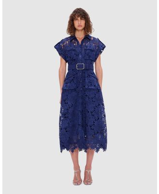 LEO LIN - Audrey Lace Pocket Shirt Midi Dress   Oxford Blue - Dresses (Oxford Blue) Audrey Lace Pocket Shirt Midi Dress - Oxford Blue